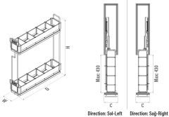Premium Kaymaz Yüzeyli Ahşap Tablalı Şişelik Çift Açılım Sağ