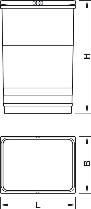 Yedek Plastik Çöp Kutusu,  Kapasite: 26 litre, | 230 x 306 x 450 mm Gri