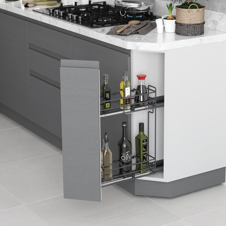 45 Derece Gizli Raylı Şişelik (Çift Açılım) Ahşap Sağ