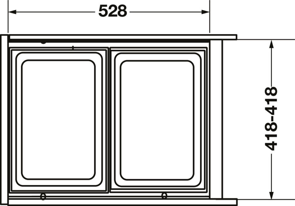 Hailo Euro-Cargo İki bölmeli çöp kutusu, 2 x 38 litre | Dolap genişliği: 450 mm, Açık gri (Ön cephelerin arkasına montaj)