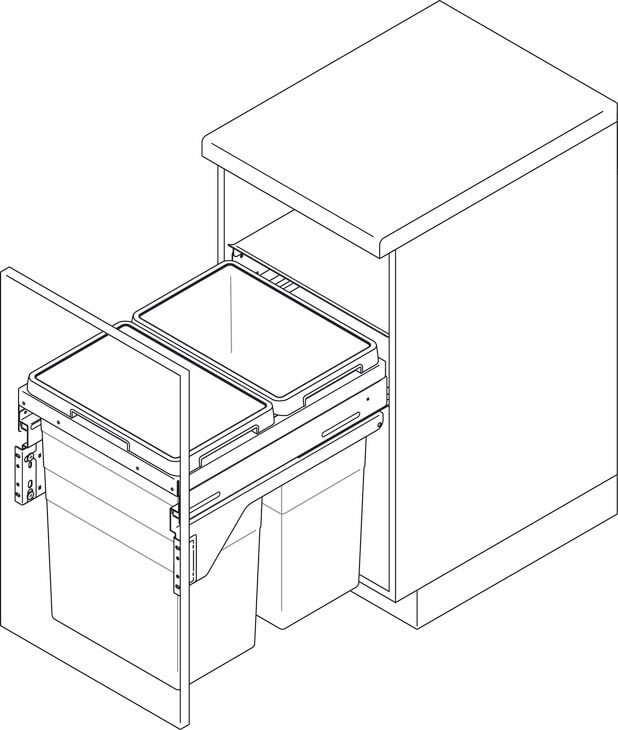 Hailo Euro-Cargo İki bölmeli çöp kutusu, 2 x 38 litre | Dolap genişliği: 450 mm, Açık gri (Ön cephelerin arkasına montaj)