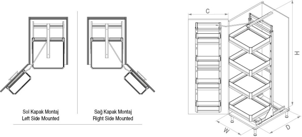 Premium İkiz Kiler 1250 - 1400 mm | 450 mm Kapak Uyumlu Crom