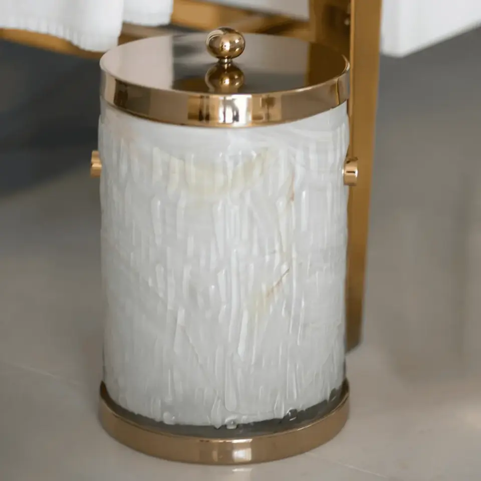 Vista D’oro Wave Opalin Camlı Banyo Çöp Kovası Altın Rengi