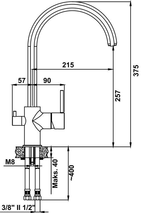 HÄFELE SPARK, Spiralsiz, Arıtmalı Su Çıkışlı, Tek Kumanda Kollu Eviye Bataryası Mat Siyah
