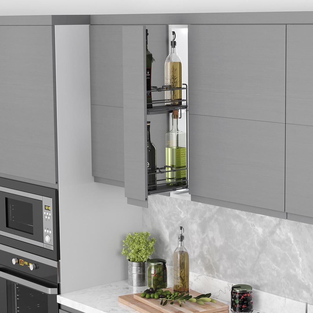 Çift Açılım Gizli Raylı Ahşap Tabanlı Mini Şişelik 150 mm Sağ