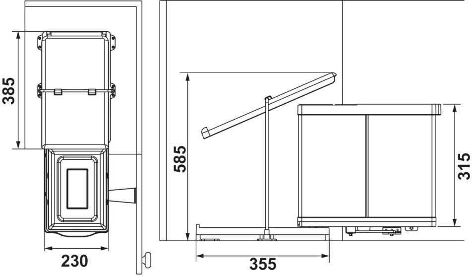 HÄFELE KRAFT 12 Lt Menteşeli Kapağa Bağlı Çöp Kutusu | Minimum 350 mm Kapak Genişliği