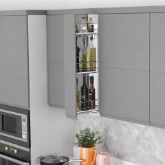 Çift Açılım Gizli Raylı 3 Sepetli Ahşap Tabanlı Mini Şişelik