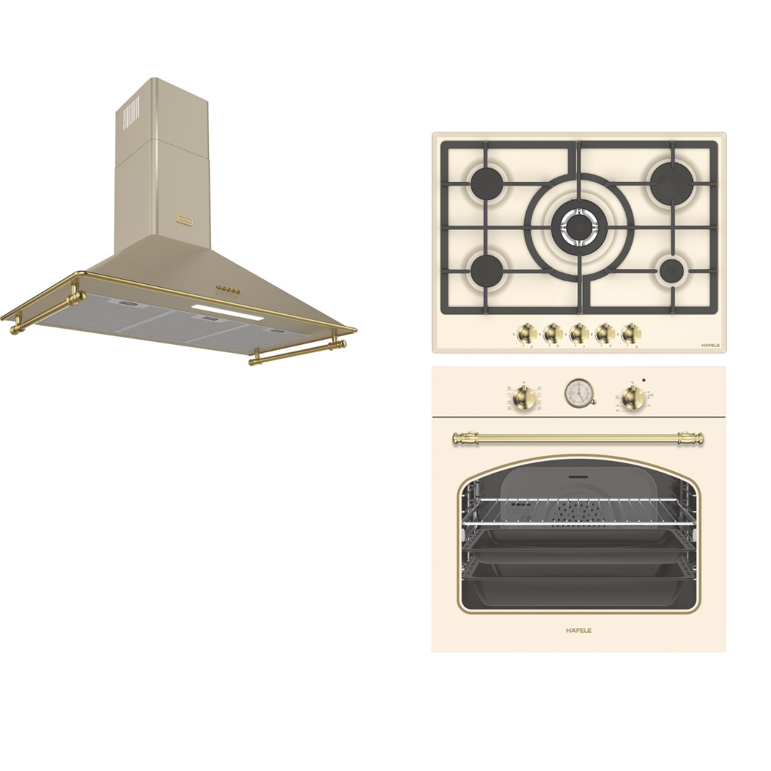 HÄFELE Ankastre Set 13 (VINTAGE Fırın, VINTAGE Ocak, VINTAGE Davlumbaz Seti) Krem