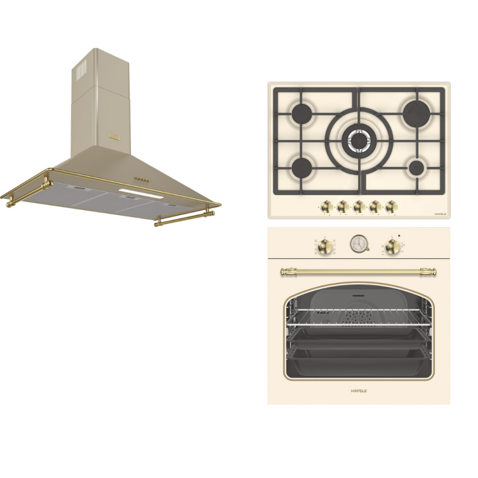 HÄFELE Ankastre Set 13 (VINTAGE Fırın, VINTAGE Ocak, VINTAGE Davlumbaz Seti) Krem