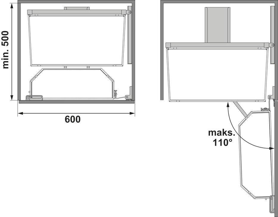 TANDEM III Arena CLASSIC Boy Kiler | 600 mm Dolap Genişliği Gümüş Gri