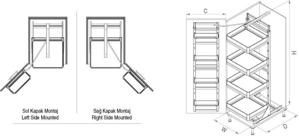 Premium İkiz Kiler 1850 - 2000 mm | 450 mm Kapak Uyumlu Crom