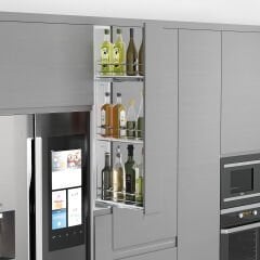 Çift Açılım Gizli Raylı 3 Sepetli Ahşap Tabanlı Şişelik 150 mm Sağ