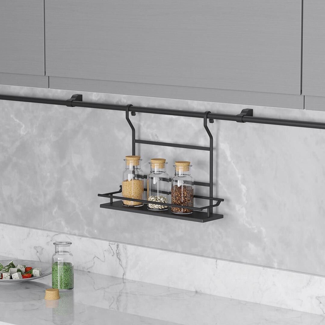 Ahşap Tek Küçük Raflı Baharatlık Antrasit