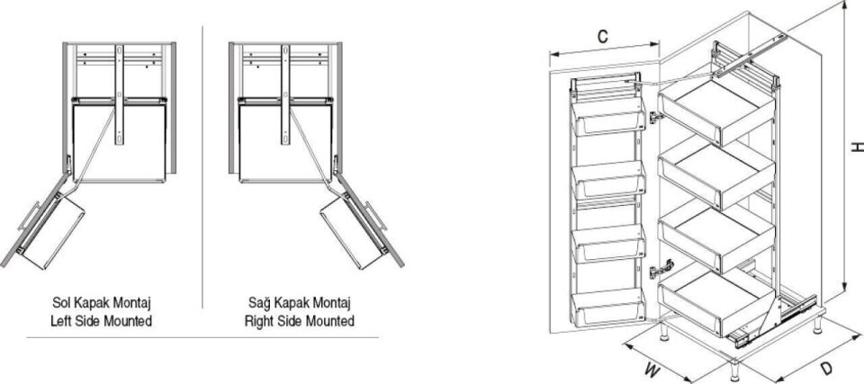Unique Wood İkiz Kiler 1550 - 1700 mm | 450 mm Kapak Uyumlu Antrasit
