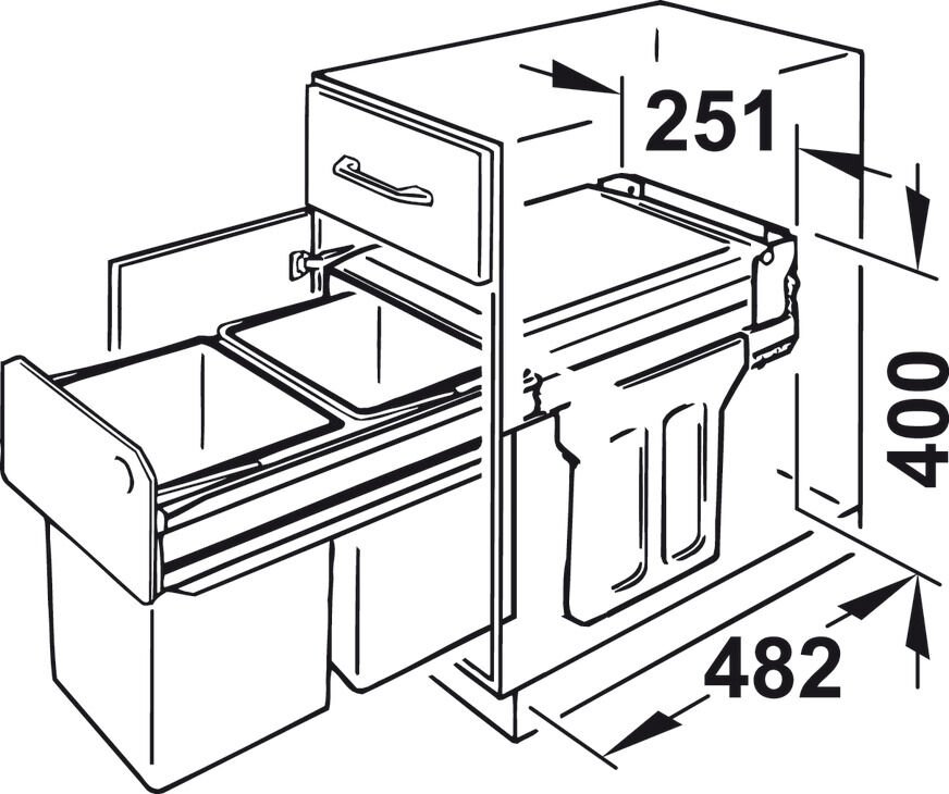 Hailo Tandem 3666-10 Model 2 x 15 Litre İki Bölmeli Çöp Kutusu Plastik Grafit Gri | Min 300 mm Dolap Genişliği