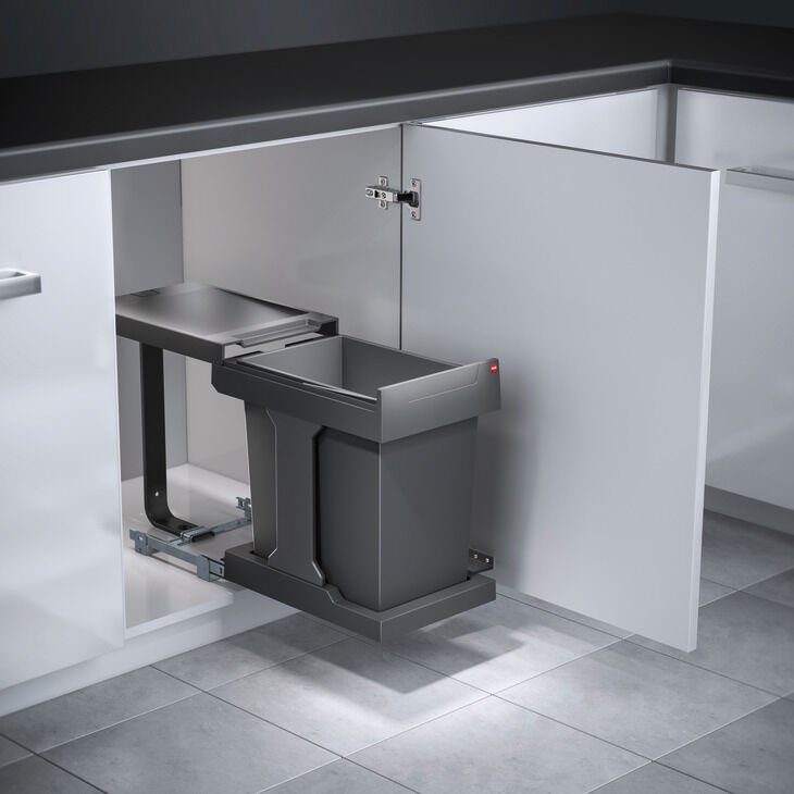 Hailo Solo 3635-01 Plastik Tek Çöp Kutusu 20 litre | Min 300 mm Dolap Genişliği Arduvaz Grisi