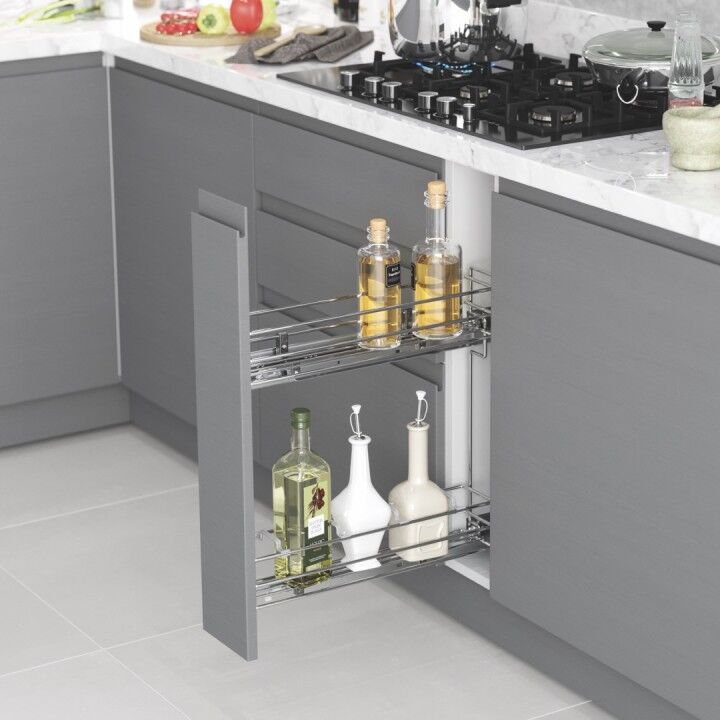 Gizli Raylı Şişelik (Çift Açılım) Tel 150 mm Sağ Crom