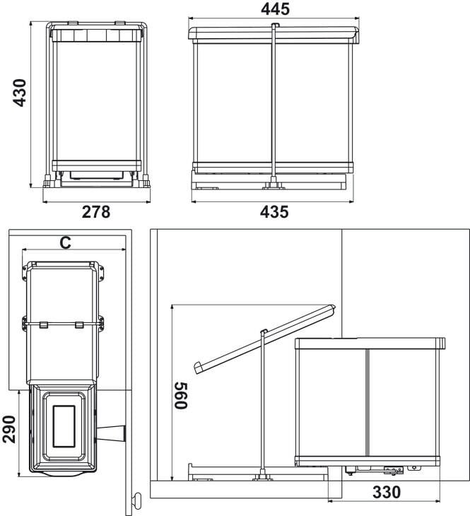 HÄFELE CLEVER D, çift hazneli, 14+14 litre Çöp Kutusu | Min 350 Dolap Genişliği Paslanmaz Çelik