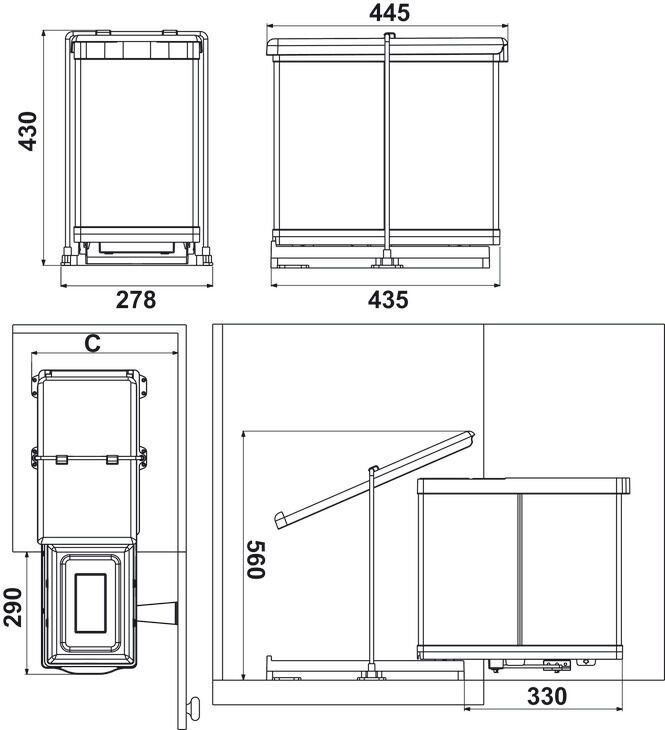 HÄFELE CLEVER D, çift hazneli, 14+14 litre Çöp Kutusu | Min 350 Dolap Genişliği Paslanmaz Çelik