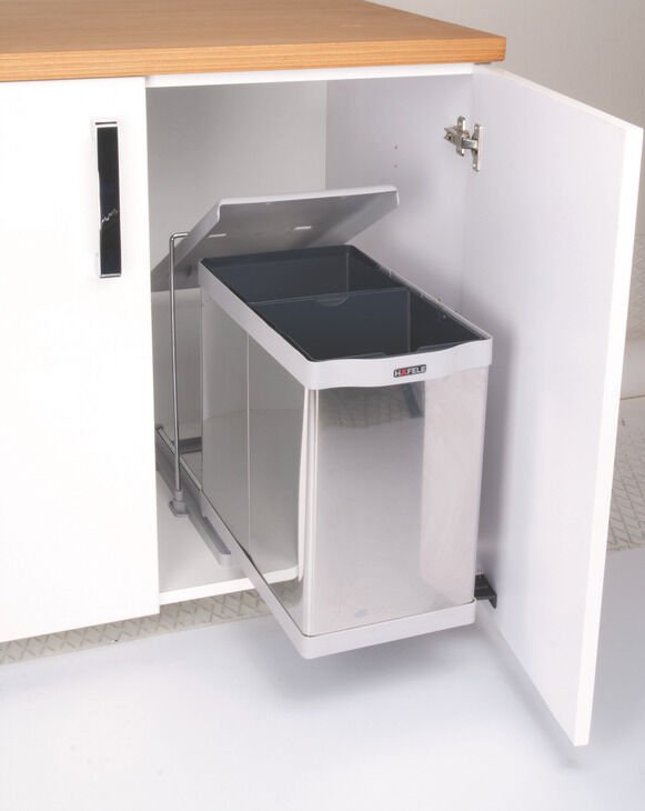 HÄFELE CLEVER D, çift hazneli, 14+14 litre Çöp Kutusu | Min 350 Dolap Genişliği Paslanmaz Çelik