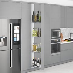 Çift Açılım Gizli Raylı 4 Sepetli Ahşap Tabanlı Şişelik 150 mm Sağ