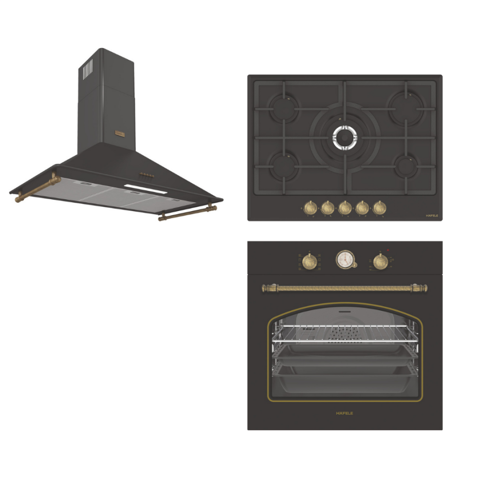 HÄFELE Ankastre Set 12 (VINTAGE Fırın, VINTAGE Ocak, VINTAGE Davlumbaz Seti) Antrasit