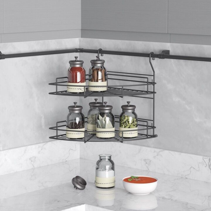 Klasik İki Raflı Köşe Sepeti Antrasit