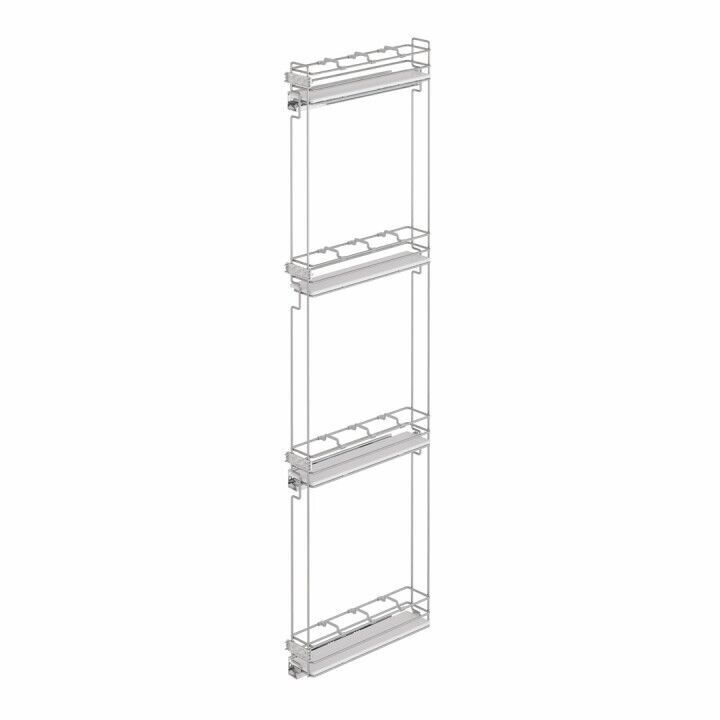 Çift Açılım Gizli Raylı 4 Sepetli Ahşap Tabanlı Şişelik 200 mm Sol Crom