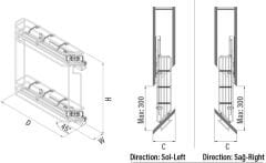 45 Derece Gizli Raylı Şişelik (Tek Açılım) Tel Sağ