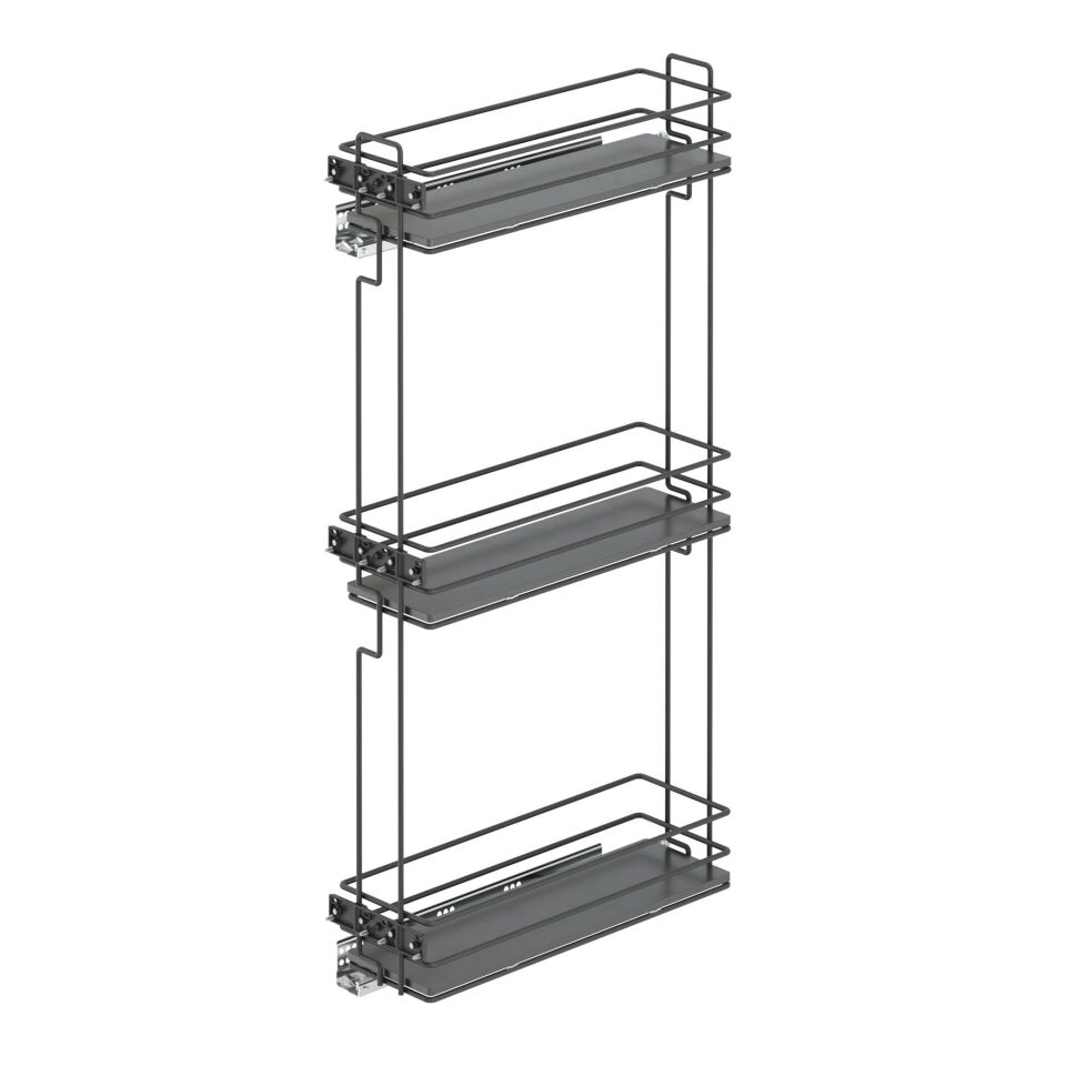 Çift Açılım Gizli Raylı 3 Sepetli Ahşap Tabanlı Şişelik 150 mm Sol