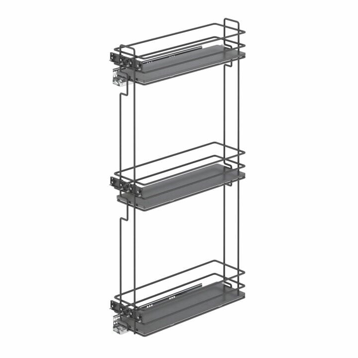 Çift Açılım Gizli Raylı 3 Sepetli Ahşap Tabanlı Şişelik 150 mm Sol Krom