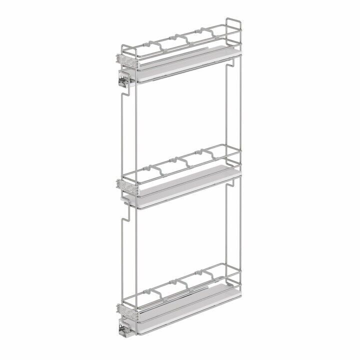 Çift Açılım Gizli Raylı 3 Sepetli Ahşap Tabanlı Şişelik 150 mm Sol Crom