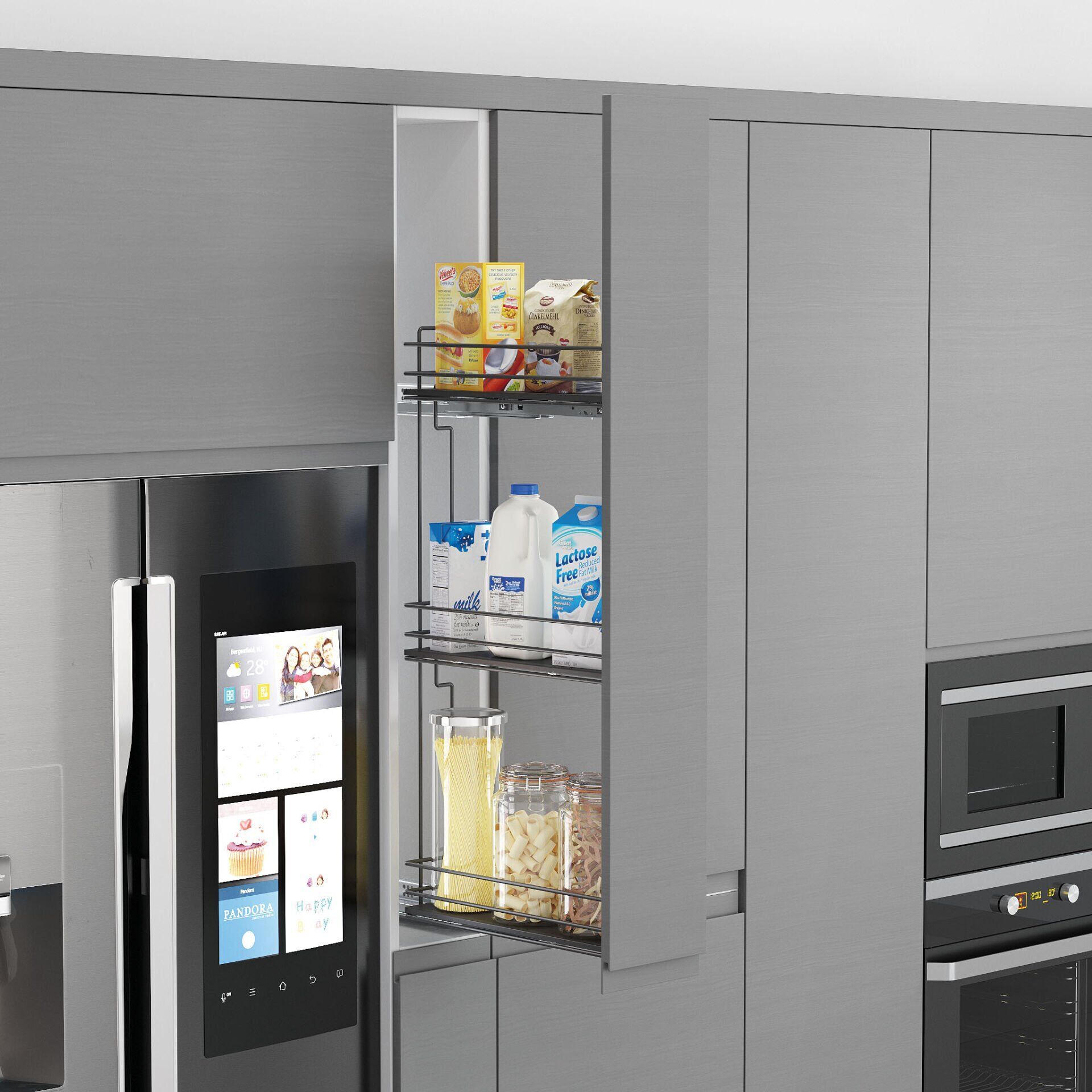 Çift Açılım Gizli Raylı 3 Sepetli Ahşap Tabanlı Şişelik 200 mm Sağ