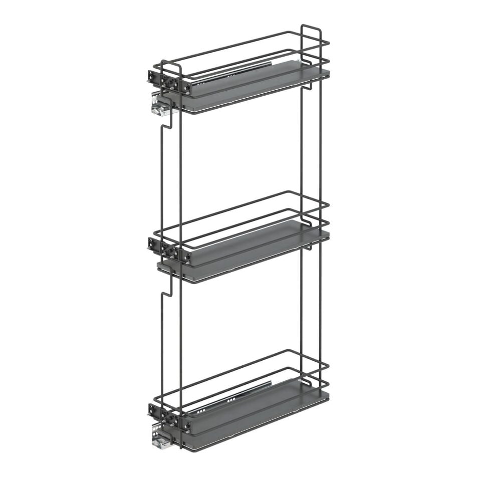 Çift Açılım Gizli Raylı 3 Sepetli Ahşap Tabanlı Şişelik 200 mm Sol