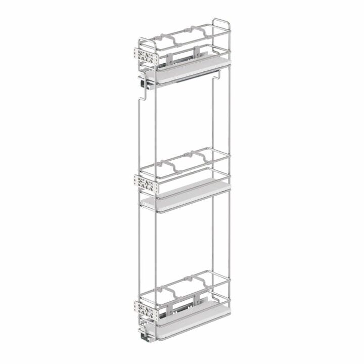 Çift Açılım Gizli Raylı 3 Sepetli Ahşap Tabanlı Mini Şişelik 150 mm Sağ Crom