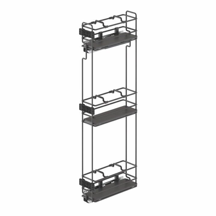 Çift Açılım Gizli Raylı 3 Sepetli Ahşap Tabanlı Mini Şişelik 150 mm Sol Antrasit