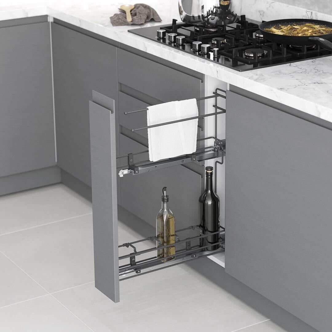 Gizli Raylı Havlu Askılı Şişelik (Çift Açılım) Tel 106 mm Sol