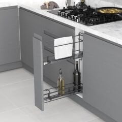 Gizli Raylı Havlu Askılı Şişelik (Çift Açılım) Tel 106 mm Sol