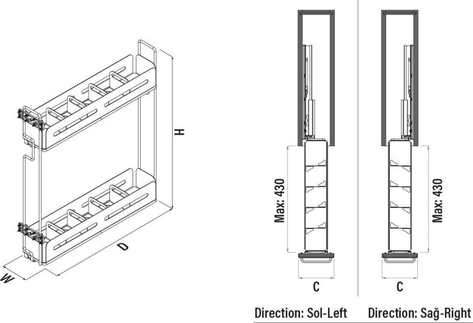 Unique Box Kaymaz Yüzeyli Şişelik Çift Açılım Sol