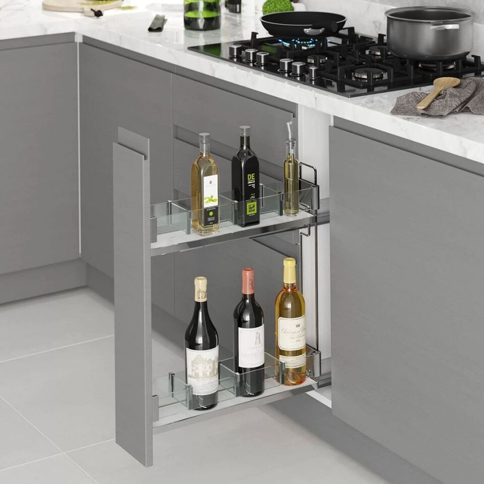 Premium Kaymaz Yüzeyli Ahşap Tablalı Şişelik Çift Açılım Sol