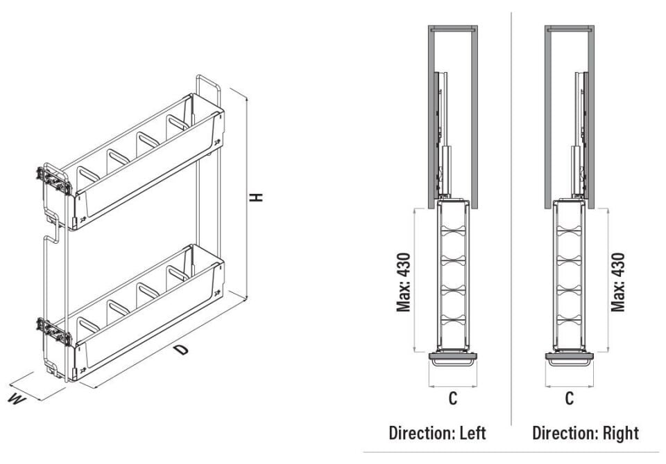 Unique Wood Kaymaz Yüzeyli Şişelik Çift Açılım Antrasit Sol
