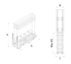 Zemin Bağlantılı Gizli Raylı Tezgah Altı Deterjanlık 200 mm