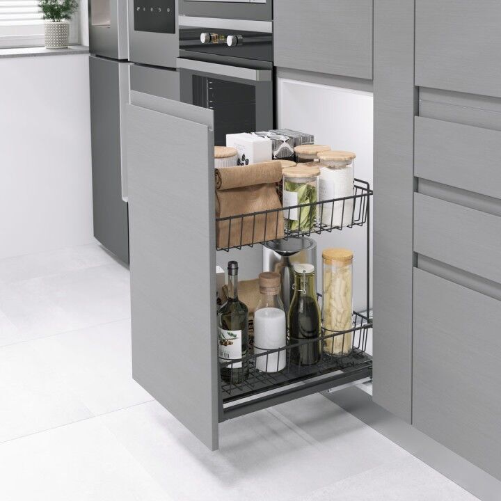 Zemin Bağlantılı Gizli Raylı Tezgah Altı 2 Sepetli Ünite 450 mm