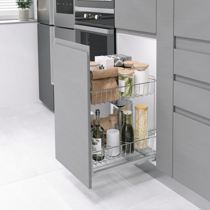 Zemin Bağlantılı Gizli Raylı Tezgah Altı 2 Sepetli Ünite 450 mm