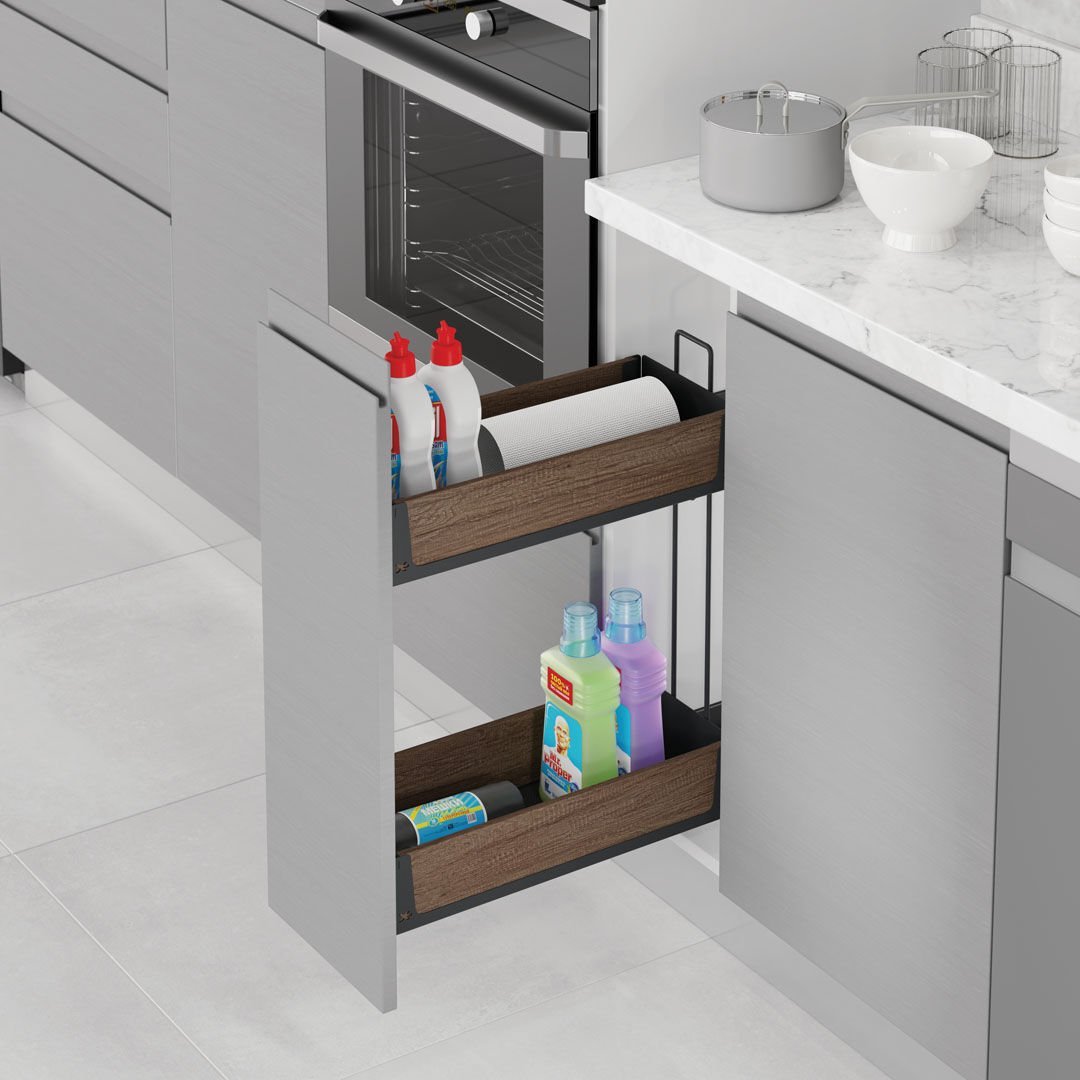 Unique Wood Gizli Raylı Deterjanlık (Çift Açılım) 203 mm Sol