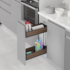 Unique Wood Gizli Raylı Deterjanlık (Çift Açılım) 203 mm Sol