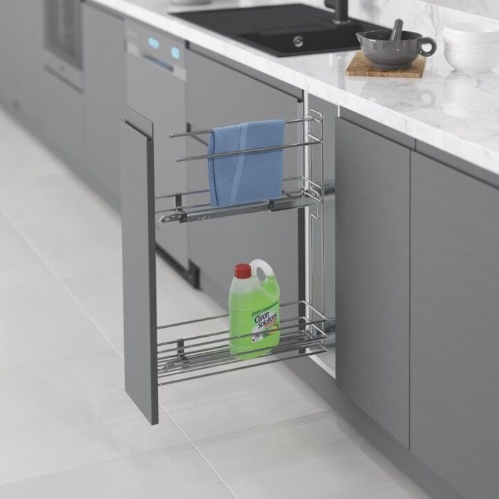 Gizli Raylı Havlu Askılı Deterjanlık (Çift Açılım) Tel 151 mm Sol