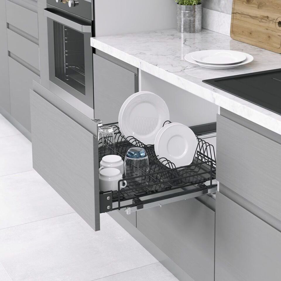 Kapağa Monte Çift Açılım Gizli Raylı Tepsili Tabaklık - Bardaklık 800 mm