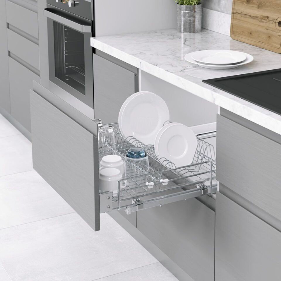 Kapağa Monte Çift Açılım Gizli Raylı Tepsili Tabaklık - Bardaklık 900 mm