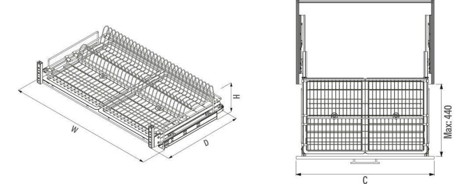 Kapağa Monte Çift Açılım Gizli Raylı Tepsili Tabaklık - Bardaklık 900 mm